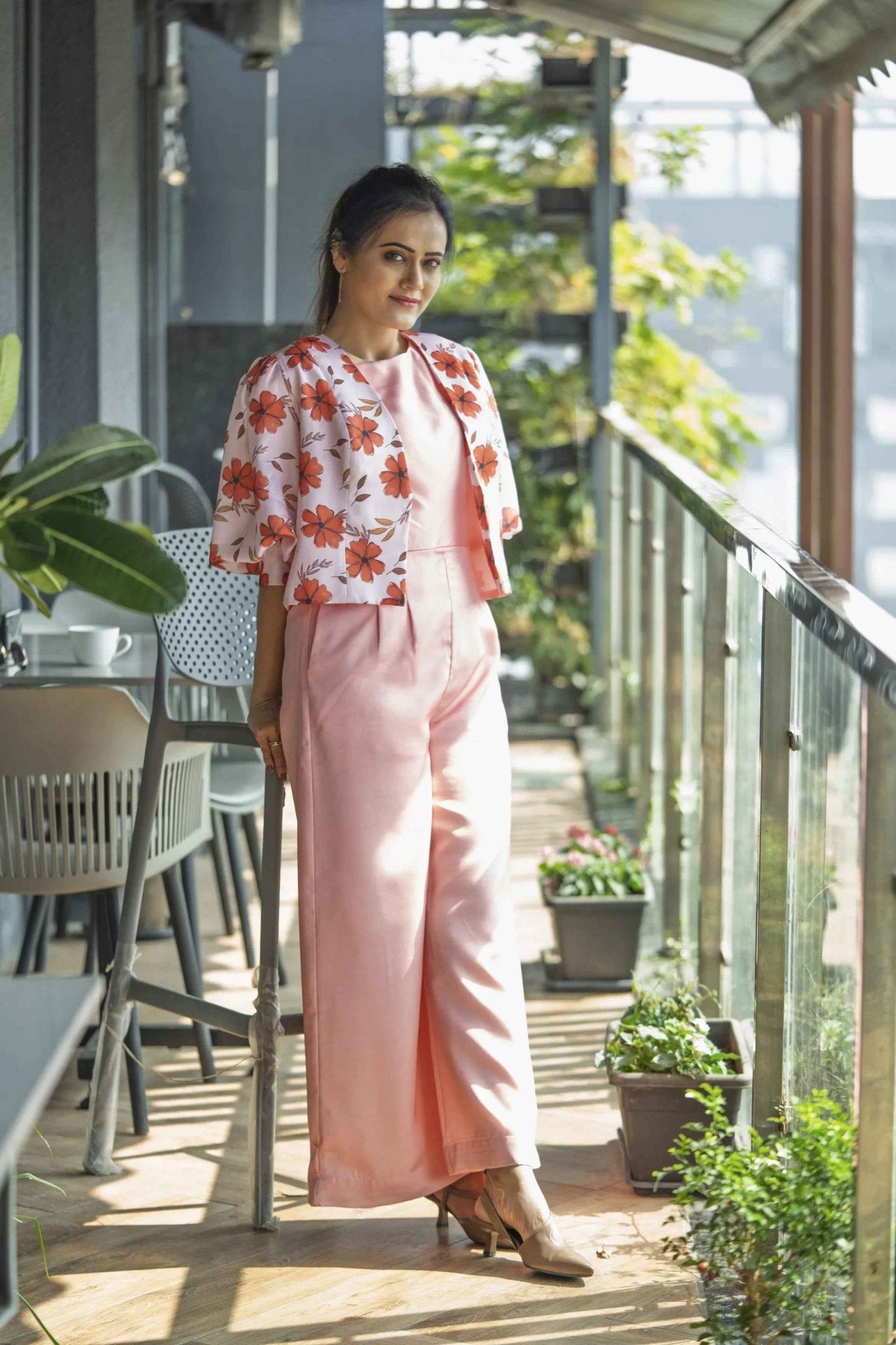 Peach Printed Jacket Women – Stylish Casual Layering Coat